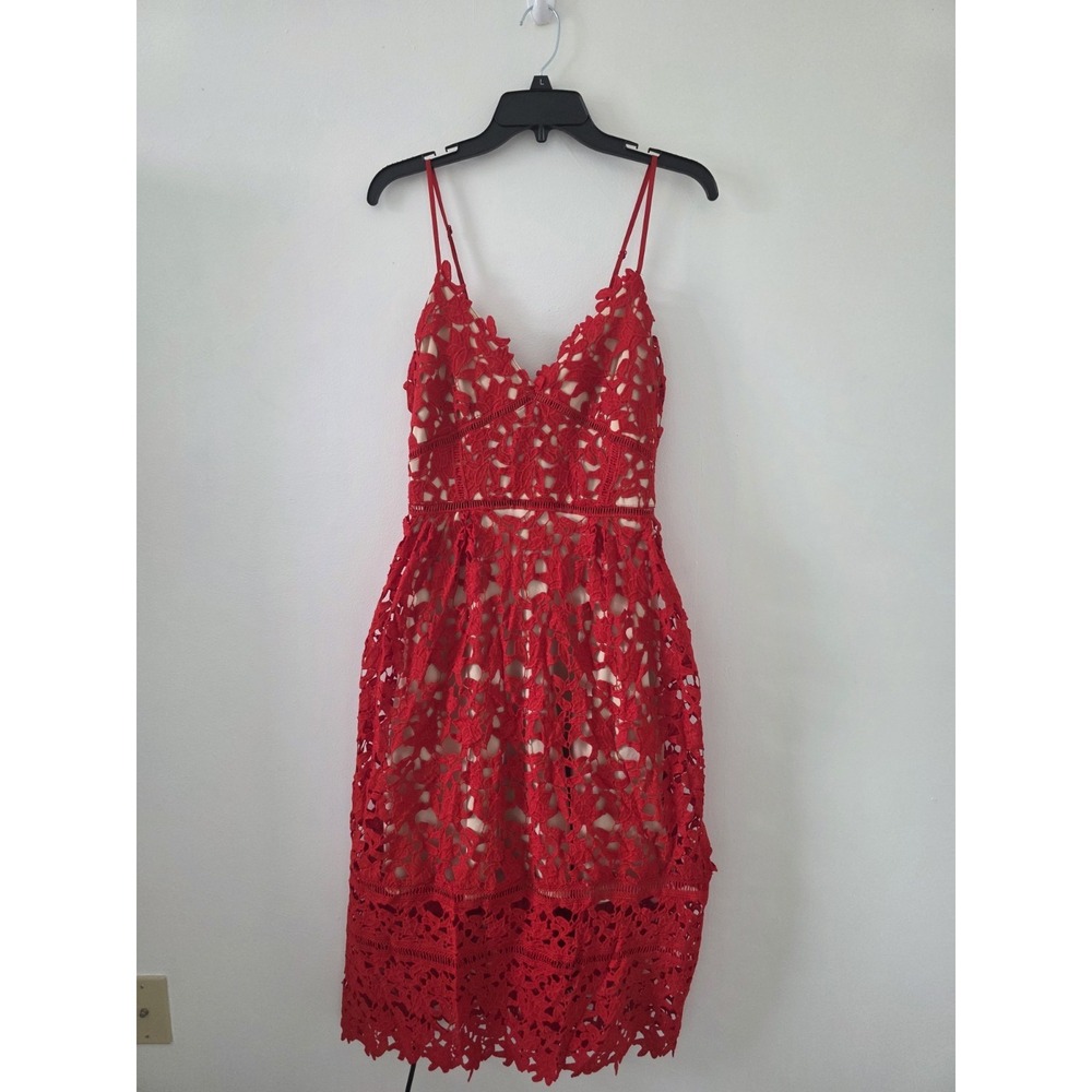 Red Lace Midi Dress With Vintage Nude Lining Size M